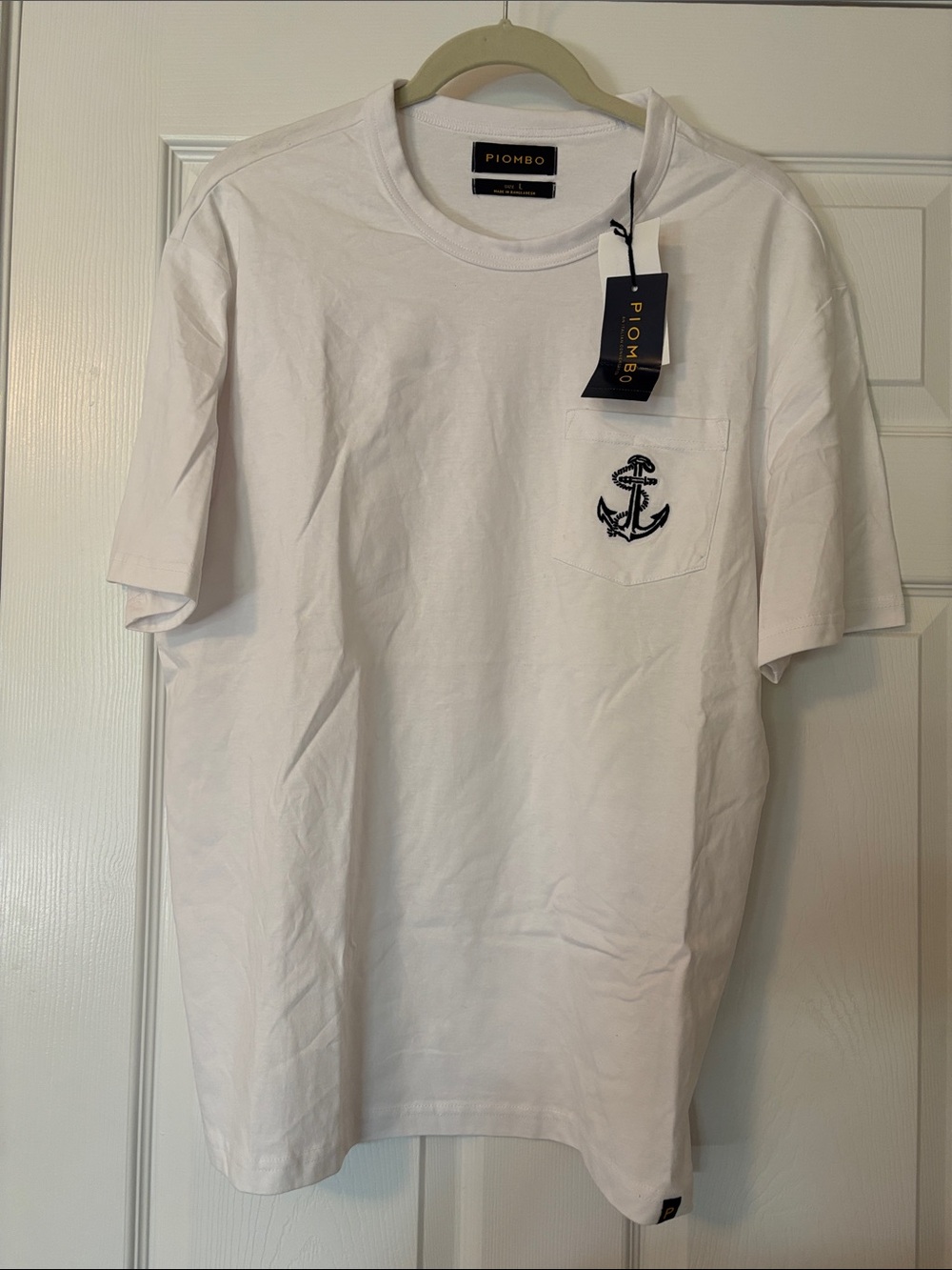 Piombo NWT White Short-Sleeve Pocket Tee with Navy Anchor Size Large